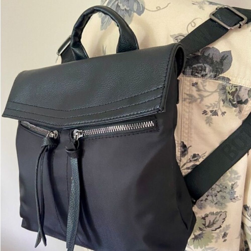 Botkier Sleek Black Nylon Backpack with Leather Accents - Picture 3 of 4